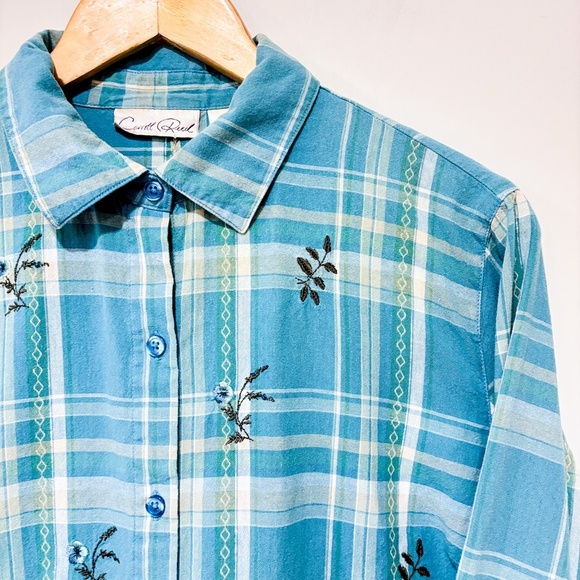 CAROLL REED Vintage green plaid shirt with embroidered leaves - Picture 6 of 9